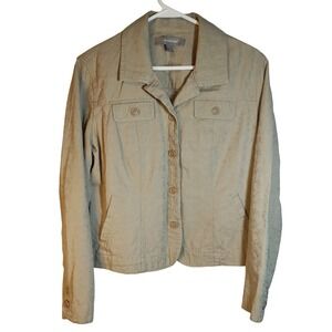 Floral Beige Button Front Jacket Women's LG CottageCore Summer‎ Layering Boho